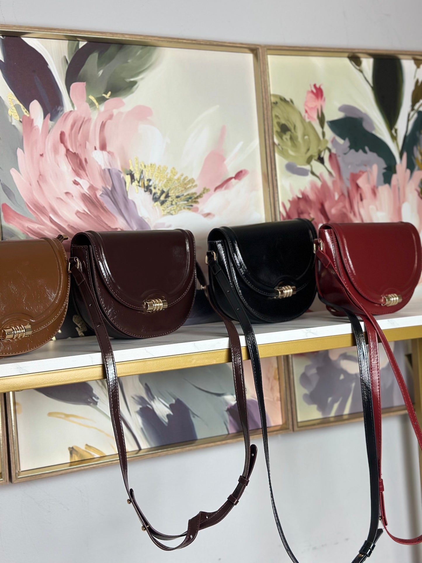 Dalcy Women's Handbag - Dark Brown Leather Style with Gold Accent Closure