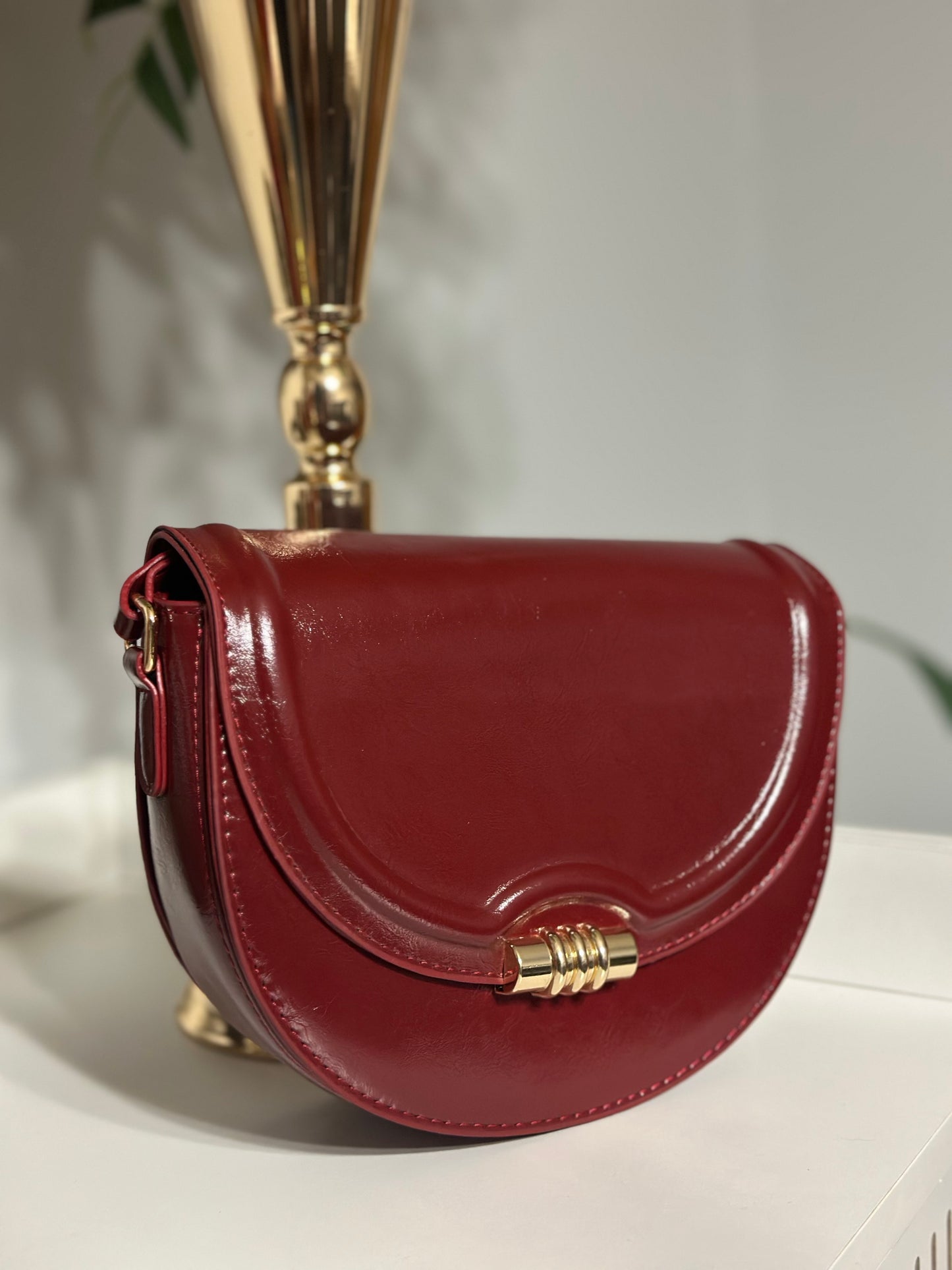 Dalcy Women's Handbag - Dark Brown Leather Style with Gold Accent Closure