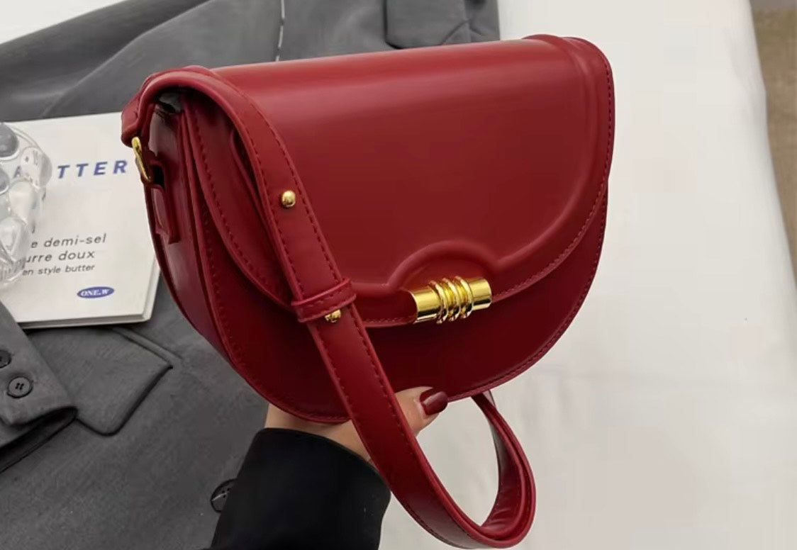 Dalcy Women's Handbag - Dark Brown Leather Style with Gold Accent Closure